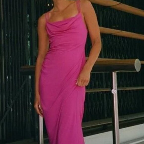 ZARA Fuchsia Draped Midi Dress Size S - Picture 2 of 5